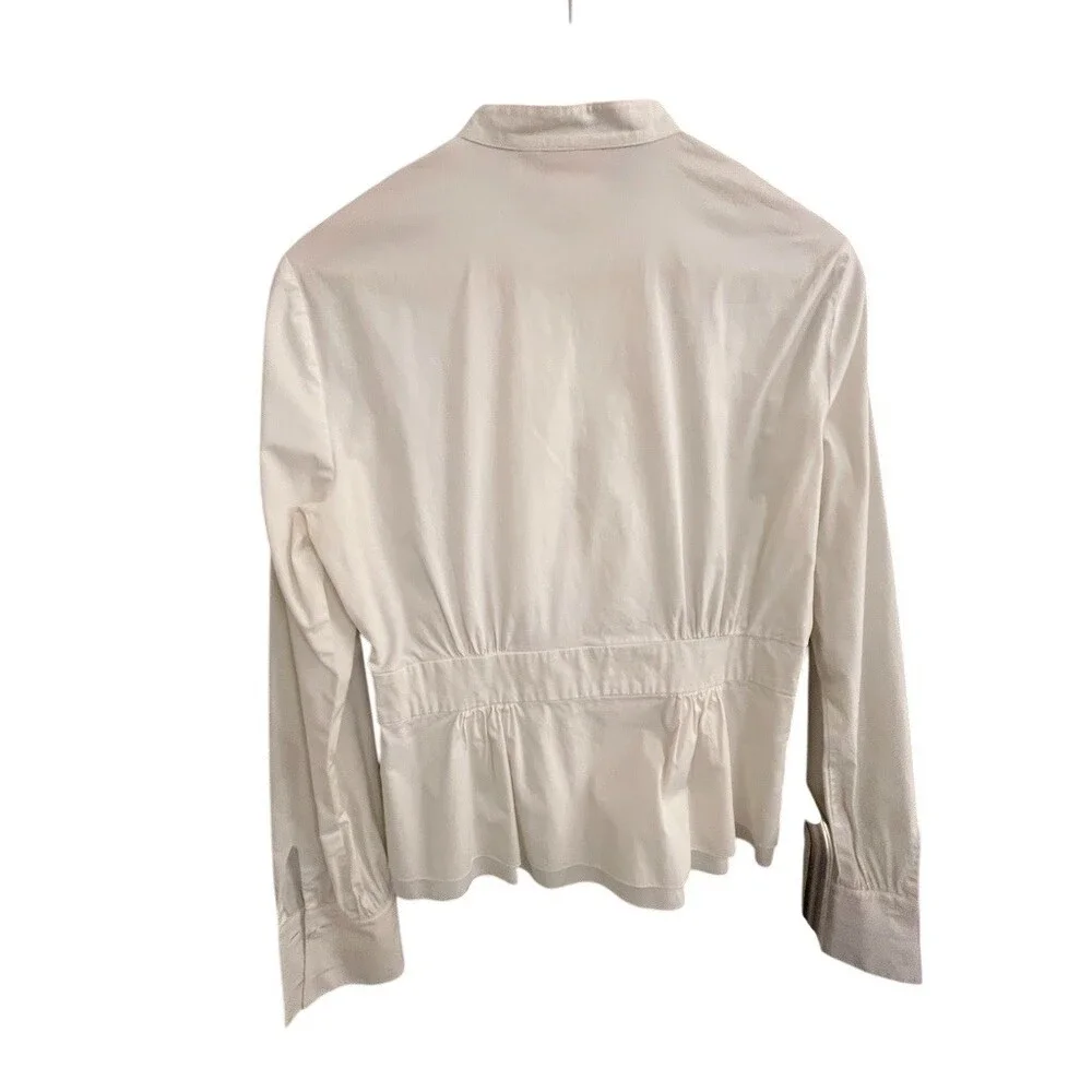 Tory Burch Blouse Womens 10 Ivory Ruffle Bib Button-Up Long Sleeve Peplum